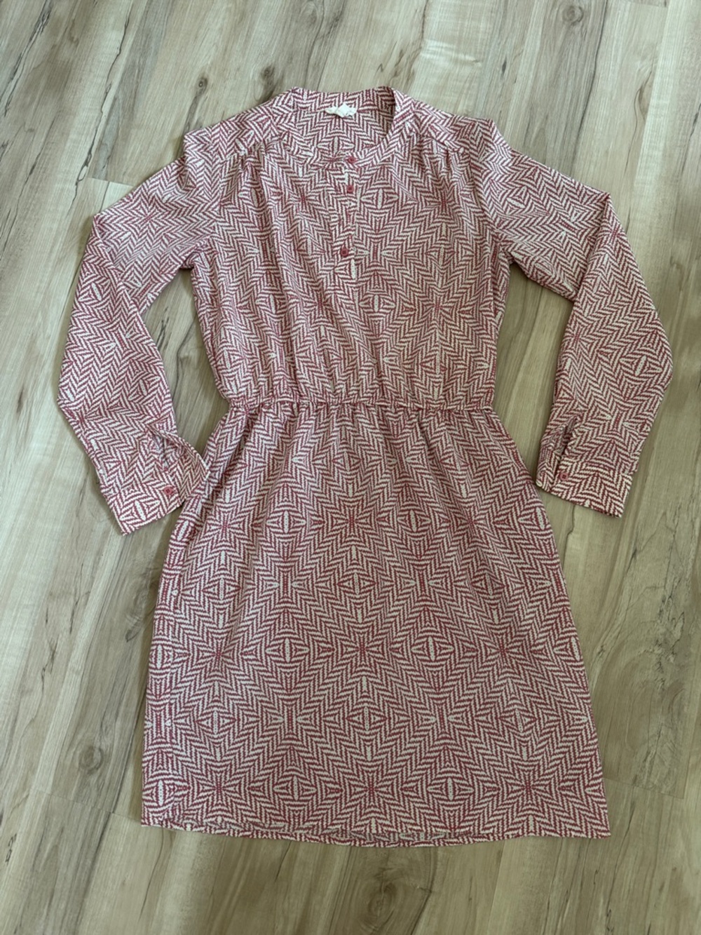 Maison Jules Red Geometric Print Long-Sleeve Women’s Dress size small
